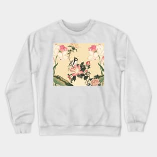 LITTLE BIRD WITH PINK ROSES AND LOTUS FLOWERS Crewneck Sweatshirt